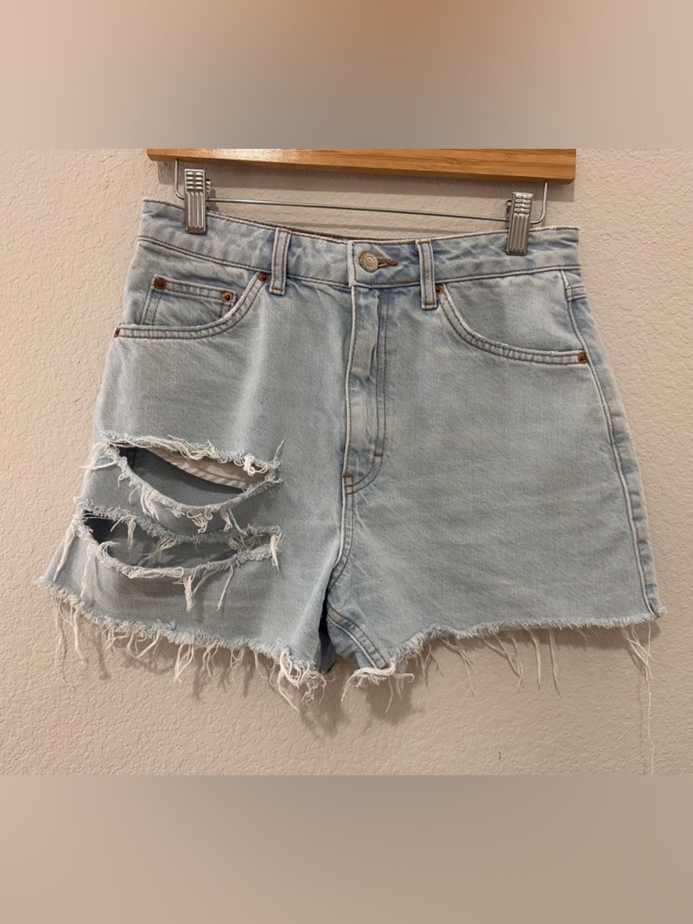 Topshop A-line Distressed Denim Blue Shorts Size 6
